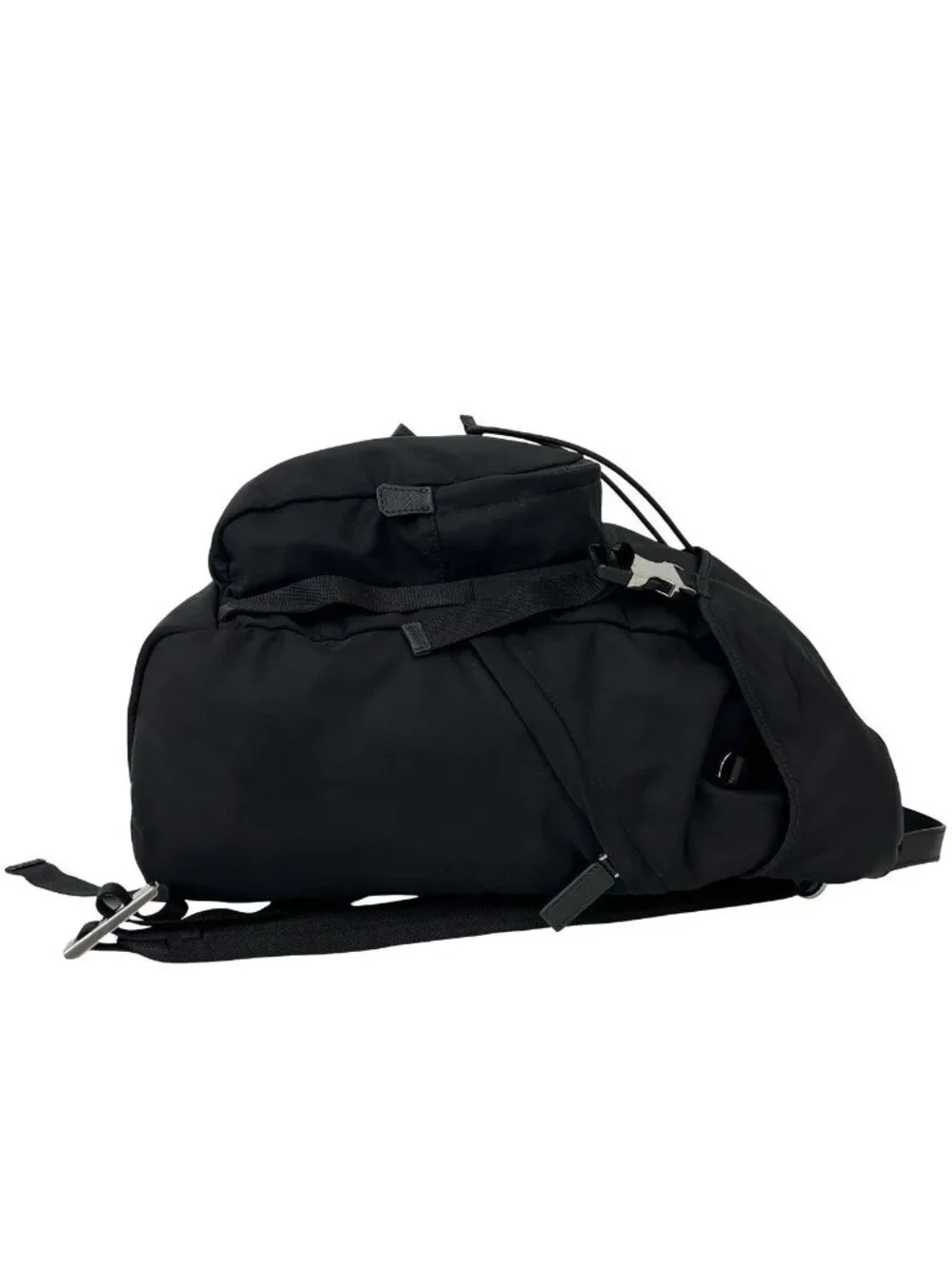 Prada Logo Tessuto Nylon Leather Backpack Black